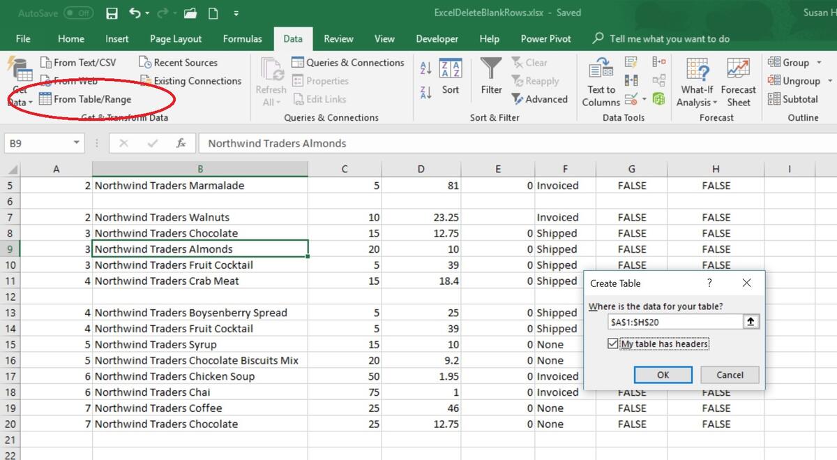 move all info into empty cells excel for mac